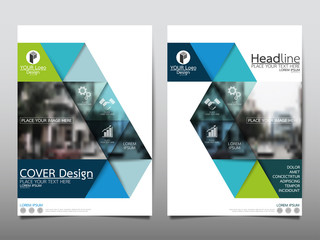 Wall Mural - blue and green triangle flyer cover business brochure vector design, leaflet advertising abstract ba
