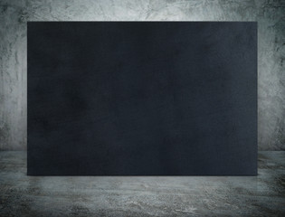 Aufkleber - Blank long black canvas frame at grunge concrete room,Mock up te