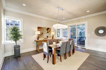 Wall Mural - Lovely dining room with rectangular table and grey chairs