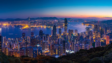 Panorama View Before Sunrise On Hong Kong Peak, Hong Kong