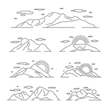 Linear Mountains Vector Illustration. Line Mountain Alps Landscape Set