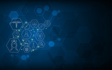 Wall Mural - abstract hexagon molecular structure infographic of medical health care concept background