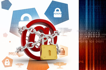 Canvas Print - 3d rendering E-mail symbol with lock. Internet security concept