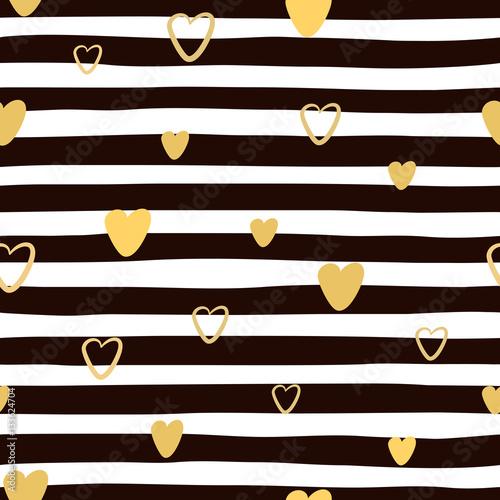 Cotton fabric Seamless hand drawnl striped pattern with golden hearts