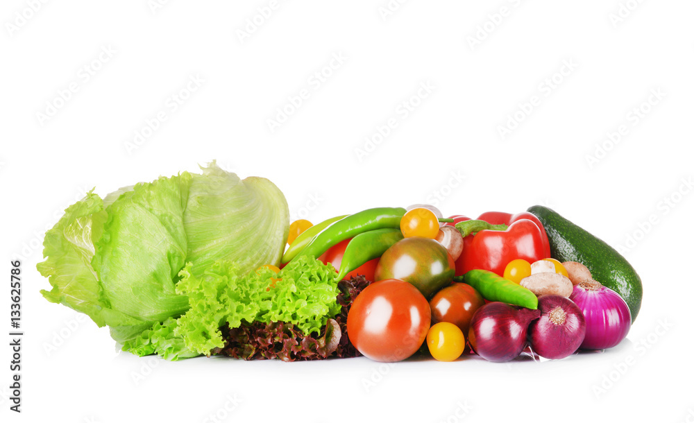 Group of fresh vegetables on white background
