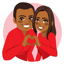 Sweet Happy Young African American Couple Making Heart Symbol Joining Hands On Valentine Day