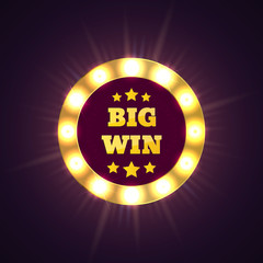 Wall Mural - Big Win retro banner with glowing lamps. Vector