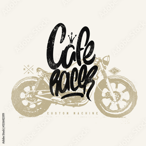 Cuadros en Lienzo Cafe racer Vintage Motorcycle hand drawn t-shirt print