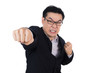 Leinwandbild Motiv Angry Asian Chinese man wearing suit and holding both fist