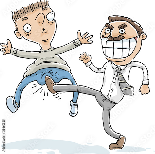 A mean cartoon man kicks another man right between the legs. - Buy this stock vector and explore similar vectors at Adobe Stock | Adobe Stock