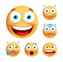 Set of Cute Emoticons on White Background. Isolated Vector Illustration 