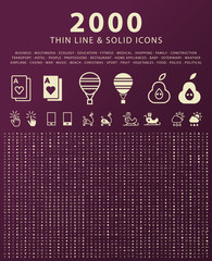 Fototapete - Set of 2000 Minimal and Solid Icons . Vector Isolated Elements.