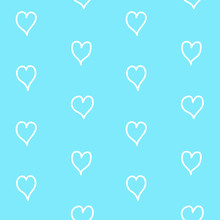 Doodle White Hearts On A Blue Background Pattern Seamless Vector