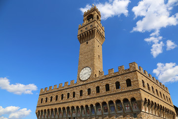 Wall Mural - Old Palace called Palazzo Vecchio and clock tower in Florence It