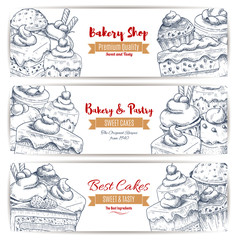 Sticker - Bakery shop desserts sketch banners set