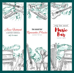 Sticker - Musical instruments sketch, music festival banners