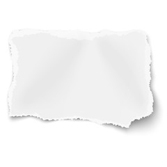 Wall Mural - Vector rectangular ragged torned paper scrap with soft shadow placed on white background