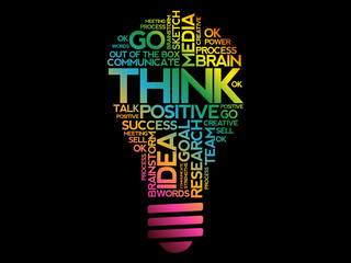 Poster - THINK bulb word cloud collage, business concept background
