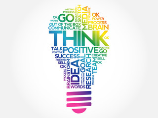 Poster - THINK bulb word cloud collage, business concept background