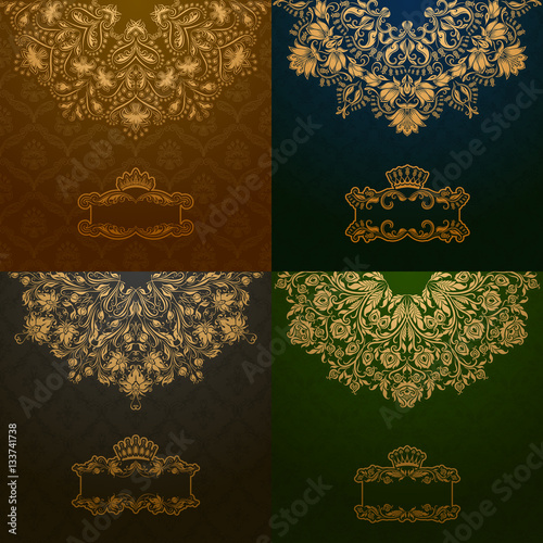 set of elegant templates with golden frame banner gold crown place elegant templates