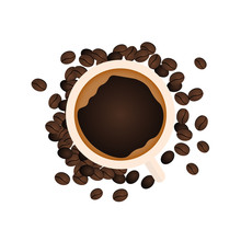 Coffee Banner. Coffee Time. Cup, Grain, Vector Flat Illustration.