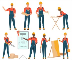 Wall Mural - Architect and construction builders workers. Civil engineer. Male and female construction team characters set isolated.