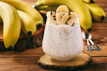 Yogurt Dessert With Chia Seeds And Bananas.
