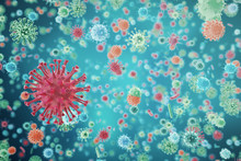 Viruses In Infected Organism, Viral Disease Epidemic, Virus Abstract Background. 3d Rendering