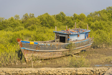 Naklejka na meble The ship ran aground on the beach after the storm, Burma