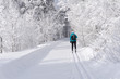 Groomed ski trails for cross country skiing with single cross-co