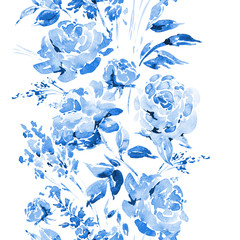 Leinwandbilder - Watercolor floral seamless border with red roses