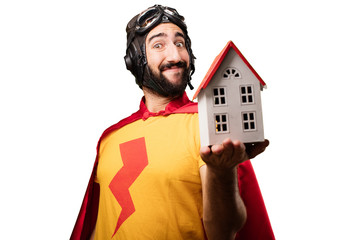 Canvas Print - crazy super hero with a house