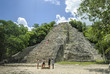 sight of the pyramid in ruins known like Nohoch Mul in the Mayan archaeological place of Coba, in Qintana Roo, Mexico