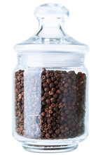 Black Pepper In A Glass Jar.