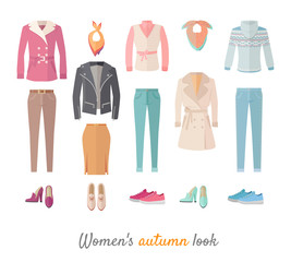 Wall Mural - Women s Autumn Look Vector Concept in Flat Design