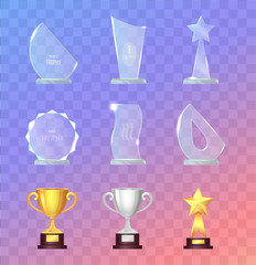 Wall Mural - glass and metal sport trophies and cups vector set