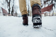 Men's winter boots. Men's winter boots walking in the snow