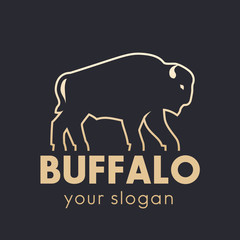 Canvas Print - buffalo vector logo element, gold outline on dark