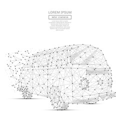 Aufkleber - Grey Surfer van with polygon line on abstract background. Polygonal space low poly with connecting dots and lines. Connection structure. Vector travel background.
