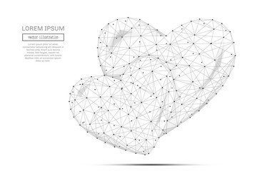 Poster - Abstract triangles two hearts low poly. Grey wireframe polygonal hearts. Vector illustration for you Saint Valentines Day presentations EPS10. Connection structure
