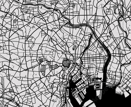 Fotomural Black and white scheme of the Tokyo, Japan. City Plan of Tokyo