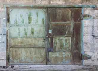 old metal warehouse door, hangar, high resolution photo