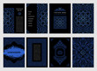 © Extezy - Eastern blue arabic vector lines design templates. Muslim floral frame for card and postcard