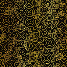 Vector Golden Black Abstract Swirls Seamless Pattern Background. Great For Elegant Gold Texture Fabric, Cards, Wedding Invitations, Wallpaper.