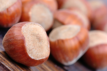 Poster - Closeup of hazelnuts on table