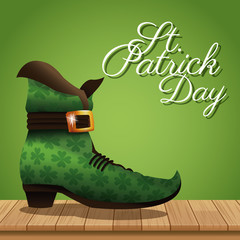 st patrick day boot wooden green background vector illustration eps 10