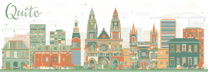  Abstract Quito Skyline with Color Buildings.