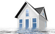 3d Rendered Illustration of a house being flooded with water over a white background.