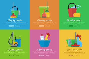 Wall Mural - Set of Cleaning Service Flat Style Web Banners
