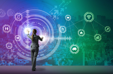 Leinwandbilder - young business person and graphical user interface concept, IoT(Internet of Things), ICT(Information Communication Technology), abstract image visual
